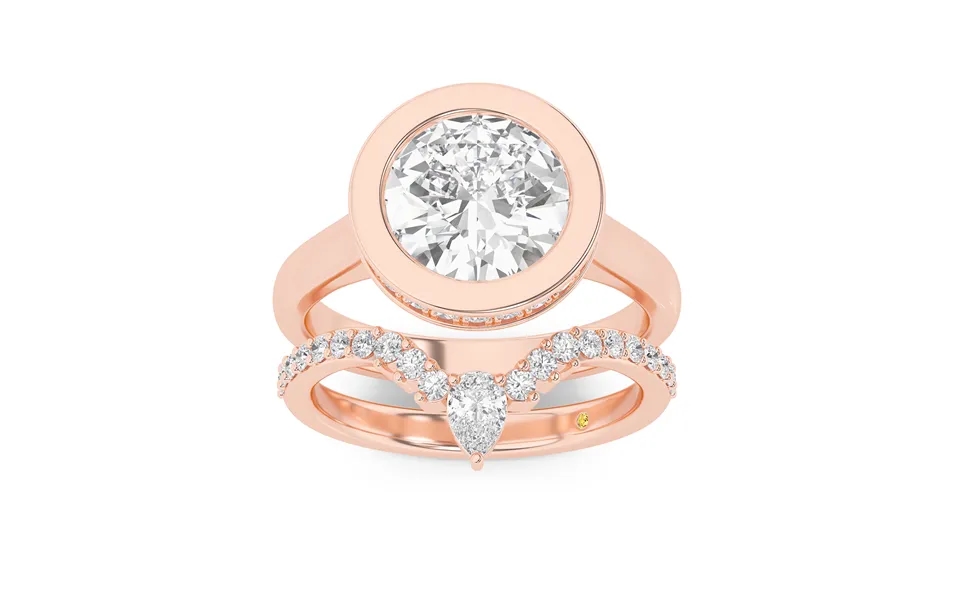 Secret Kiss Lab Grown Round Diamond Engagement Ring With The Annamaria Wedding Band 18k Rose Gold 3 Ct