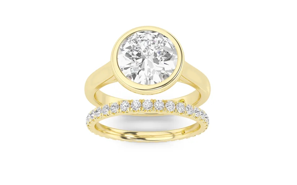 Secret Kiss Lab Grown Round Diamond Engagement Ring With The Envoi Wedding Band 10k Yellow Gold 1 1 2 Ct