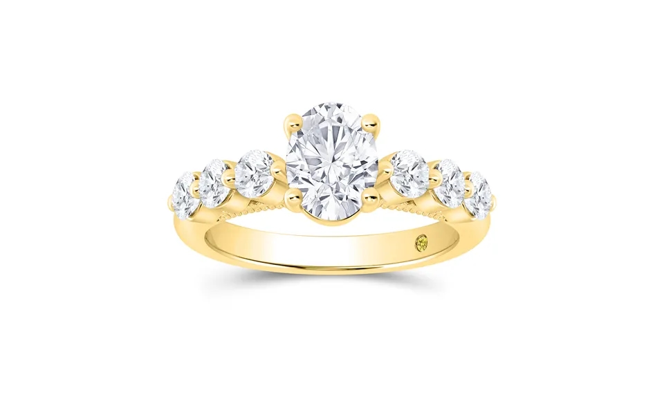 Storm Oval Lab Grown Knife Edged Cathedral Diamond Engagement Ring 18k Yellow Gold 3 1 4 Ct