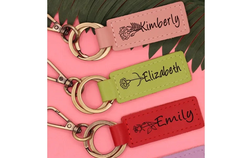 Colorful Birth Month Flower Leather Keychain - Real Leather