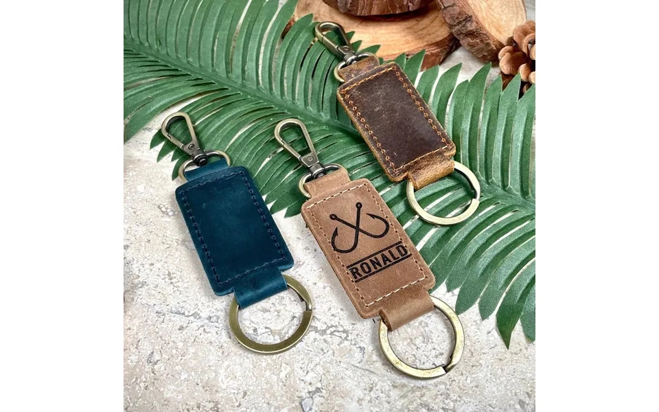 Fishing Leather Keychain With Heavy Duty Ring & Clasp - Real Leather