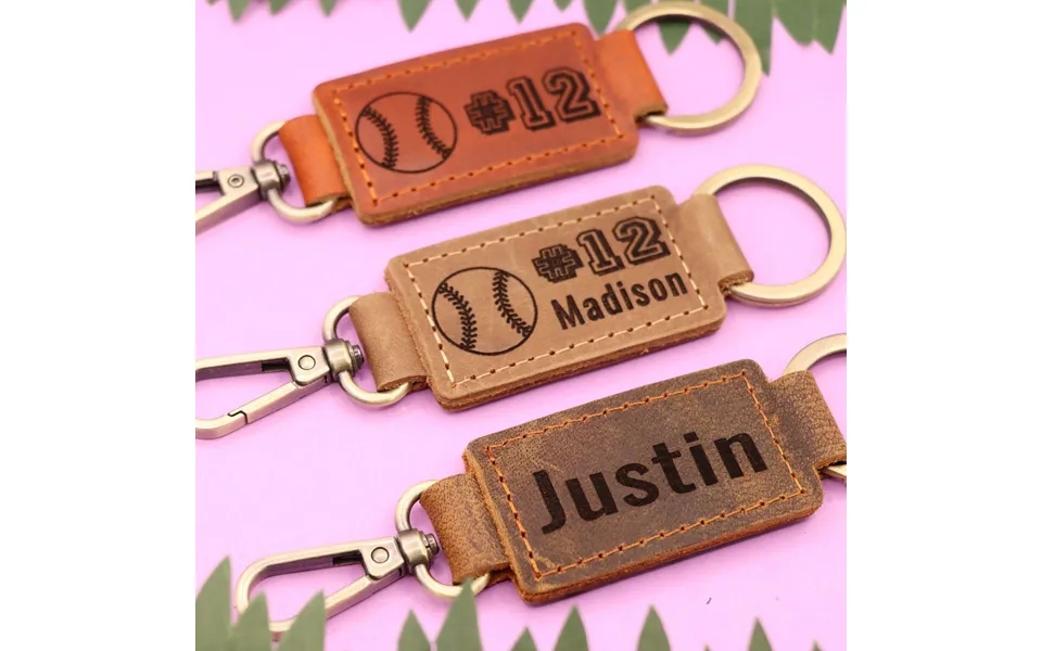 Leather Baseball Keychain With Heavy Duty Ring And Clasp - Real Leather