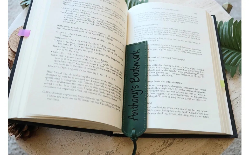 Leather Bookmark Personalized - Green Color , Real Leather, Same Day Shipping, Free Shipping Us