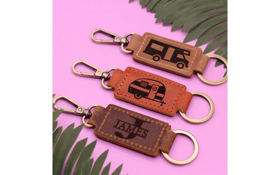 Set Of 3 Camper Leather Keychain With Heavy Duty Ring & Clasp - Real Leather