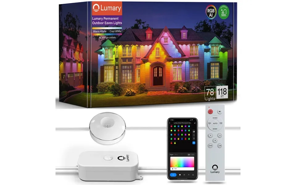 Lumary Rgbai Permanent Outdoor Lights - 100ft With 78 Led Lights 1 Pcs