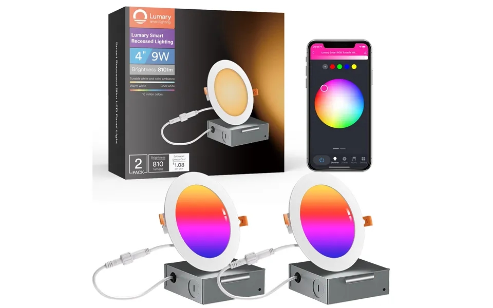 Lumary Wi-fi Smart Recessed Canless Lighting Slim Panel Lights Rgb Downlight 4 9w 2pcs