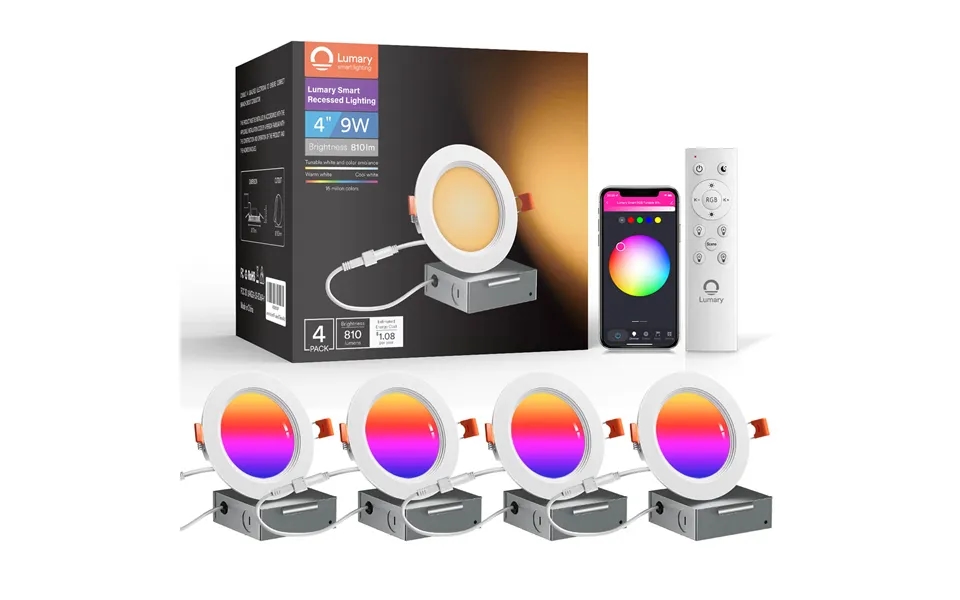 Lumary Wi-fi Smart Ultra-thin Baffle Trim Recessed Lighting 4inch 4pcs With Remote Cotroller