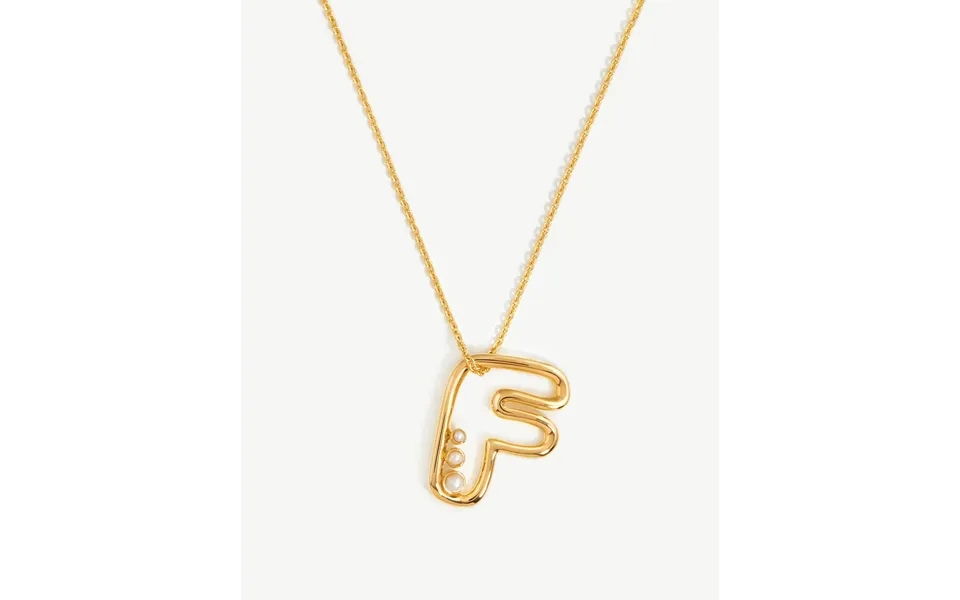 Chubby Pearl Initial Pendant Necklace - Initial F 18k Gold Vermeil Pearl