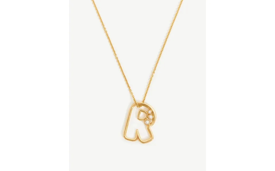 Chubby Pearl Initial Pendant Necklace - Initial R 18k Gold Vermeil Pearl