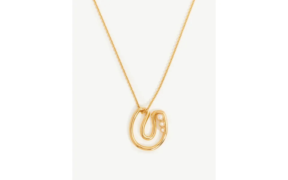 Chubby Pearl Initial Pendant Necklace - Initial U 18k Gold Vermeil Pearl