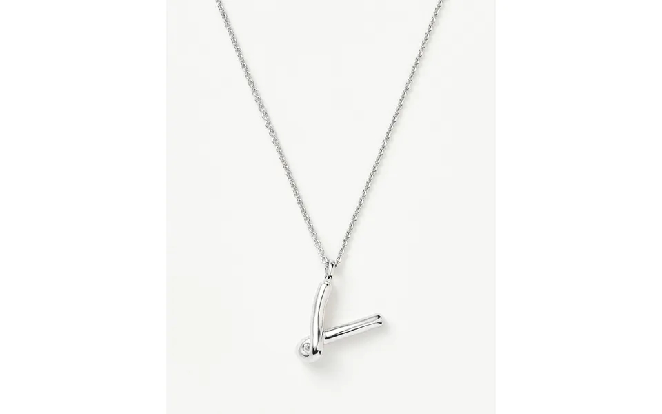 Curly Molten Initial Pendant Necklace - Initial V Sterling Silver