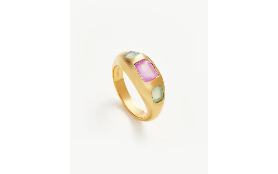 Good Vibes Triple Gemstone Statement Ring 18k Gold Plated Purple Quartz & Aqua Chalcedony