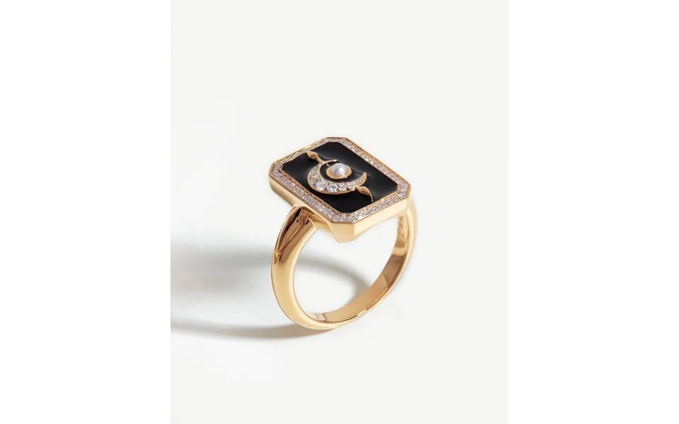 Harris Reed Fine Lunar Ring 14k Solid Gold Diamond & Black Enamel