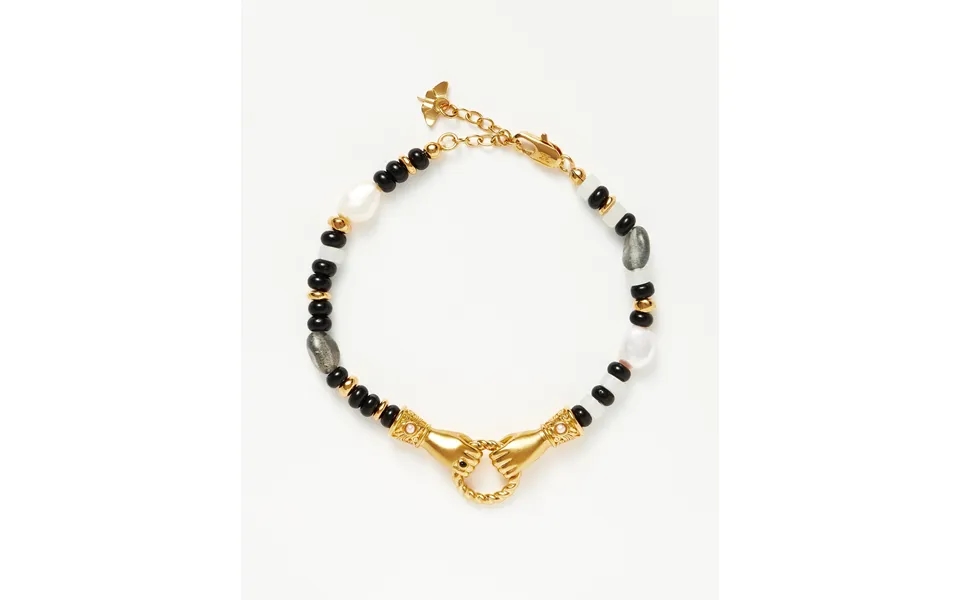 Harris Reed In Good Hands Beaded Gemstone Bracelet 18k Gold Plated Black Chalcedony & Pearl