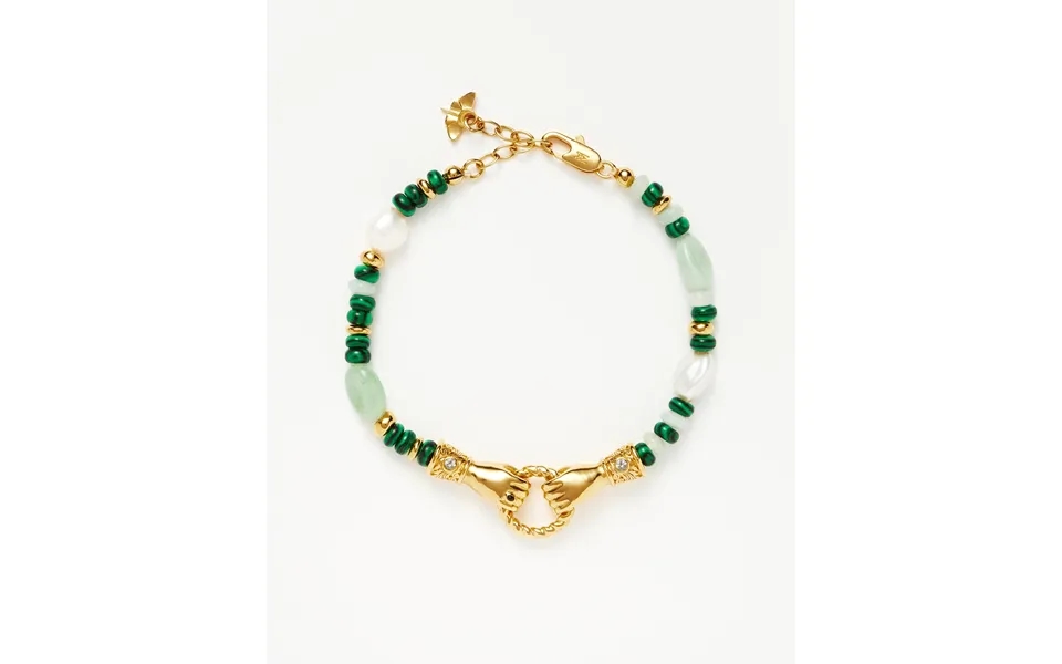 Harris Reed In Good Hands Beaded Gemstone Bracelet 18k Gold Plated Multi Green Gemstone & Pearl
