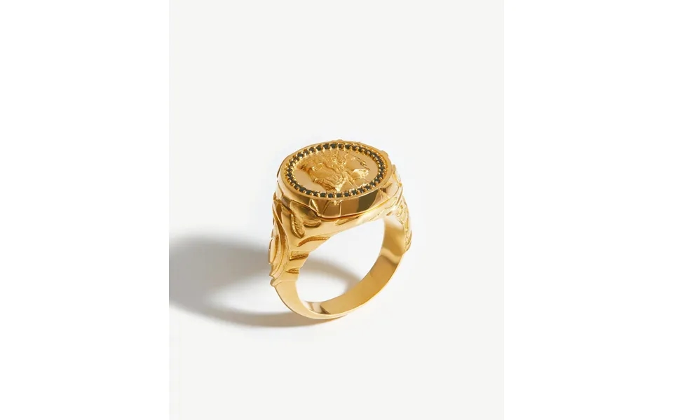 Harris Reed Janus Locket Signet Ring 18k Gold Plated Black Cubic Zirconia