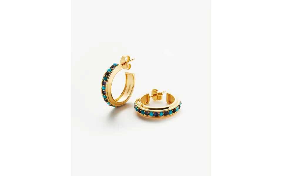 Hot Rox Gemstone Medium Hoop Earrings 18k Gold Vermeil Turquoise & Iolite