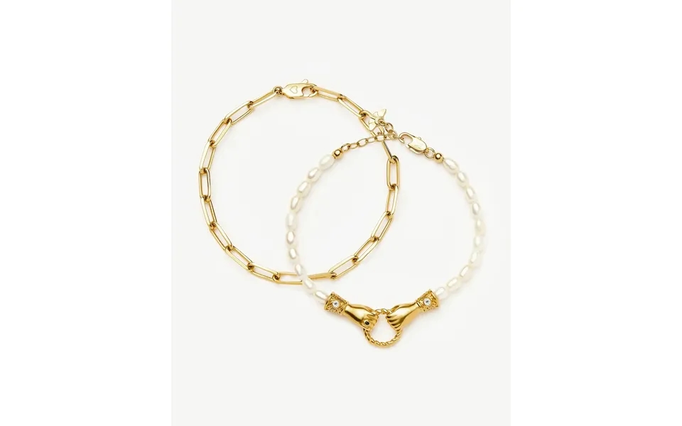 In Good Hands Pearl & Chain Bracelet Set 18k Gold Plated Pearl & Black Onyx