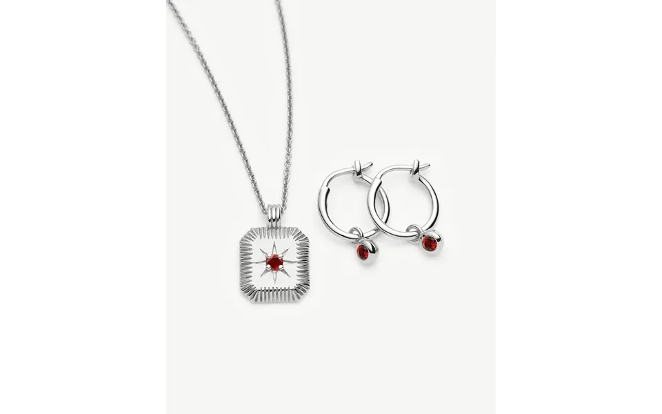 January Birthstone Necklace & Charm Earrings Set Sterling Silver Garnet