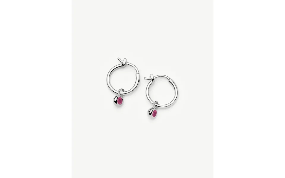July Birthstone Mini Charm Hoop Earrings Sterling Silver Glass Filled Ruby