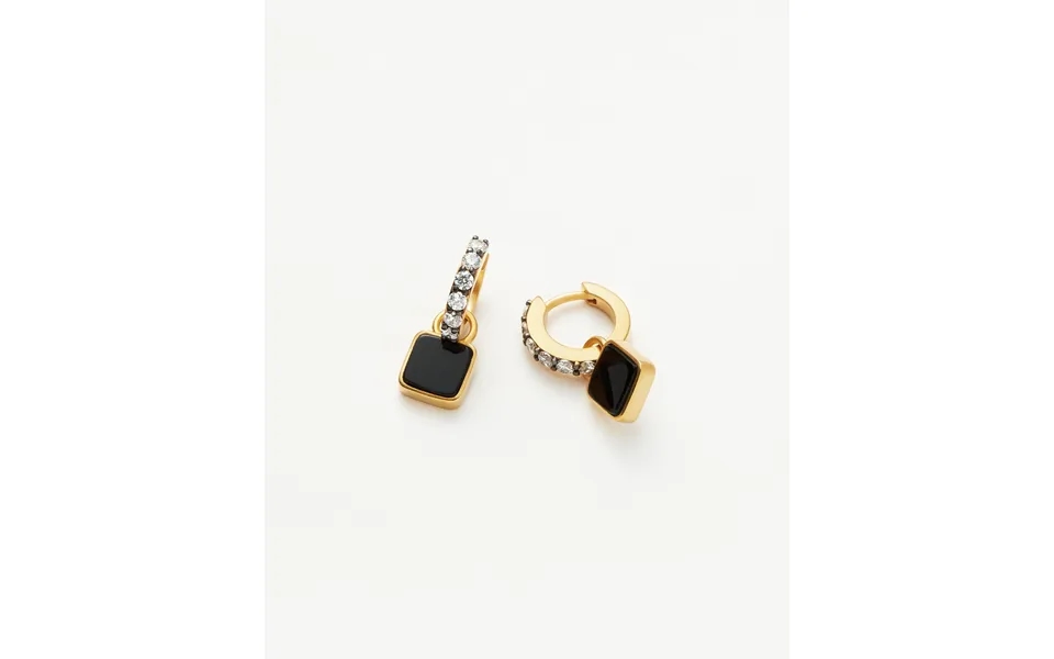 Lucy Williams Square Black Onyx Charm Hoop Earrings 18k Gold Vermeil Black Onyx