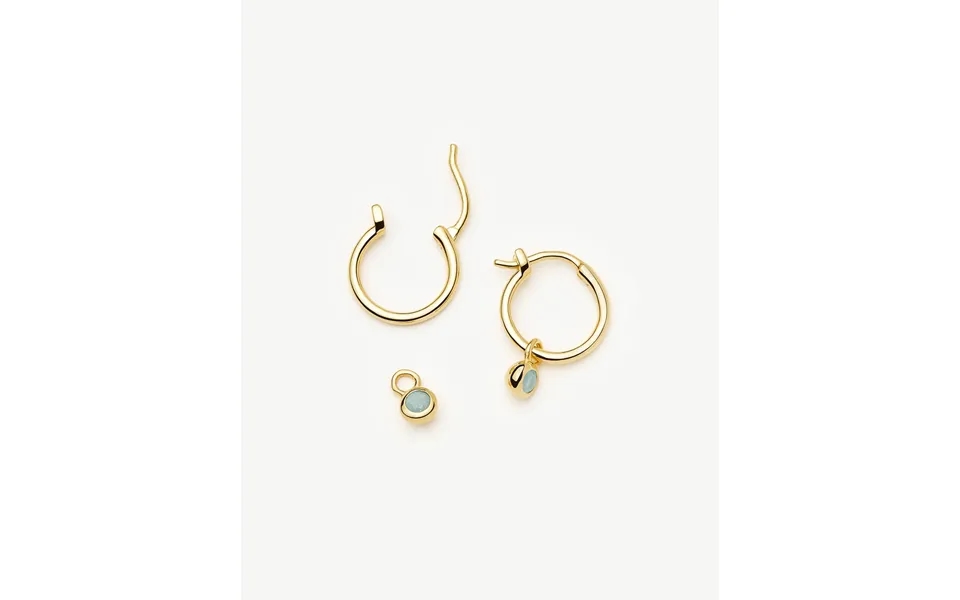 March Birthstone Mini Charm Hoop Earrings 18k Gold Vermeil Milky Aquamarine