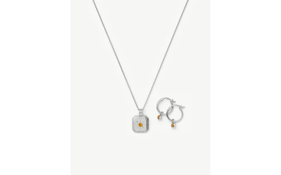 November Birthstone Necklace & Charm Earrings Set Sterling Silver Citrine