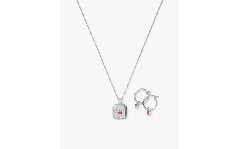 October Birthstone Necklace & Charm Earrings Set Sterling Silver Pink Tourmaline