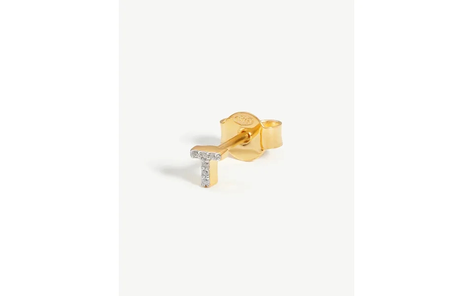 Pave Initial Single Stud Earring - Initial T 18k Gold Vermeil Cubic Zirconia