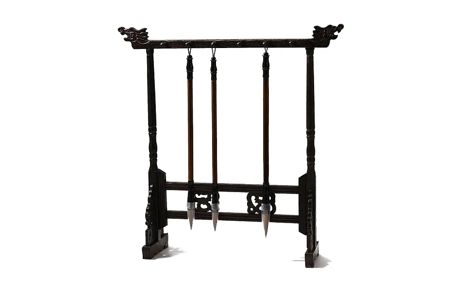 12-pin Wenge Brush Holder Wood Carving Calligraphy Sumi Brush Hanger Calligraphy Stand Shelf Chinese Brush Holder With 3