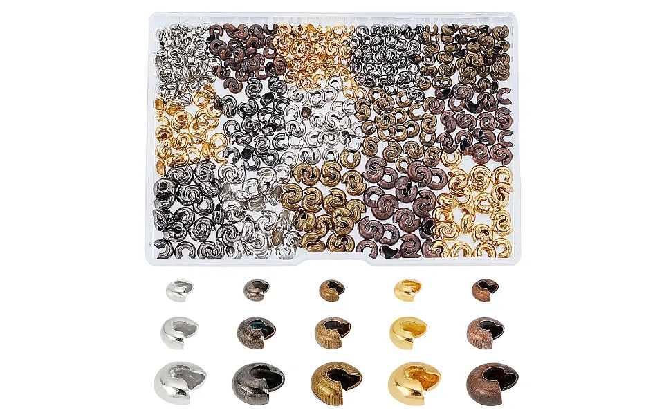 1200pcs 15 Style Iron Crimp Beads Covers