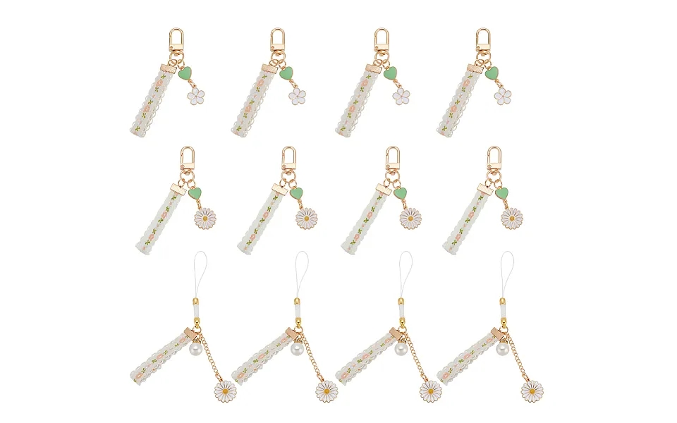 12pcs 3 Style Alloy Enamel Mobile Straps Pearl Flower Lanyard Wrist