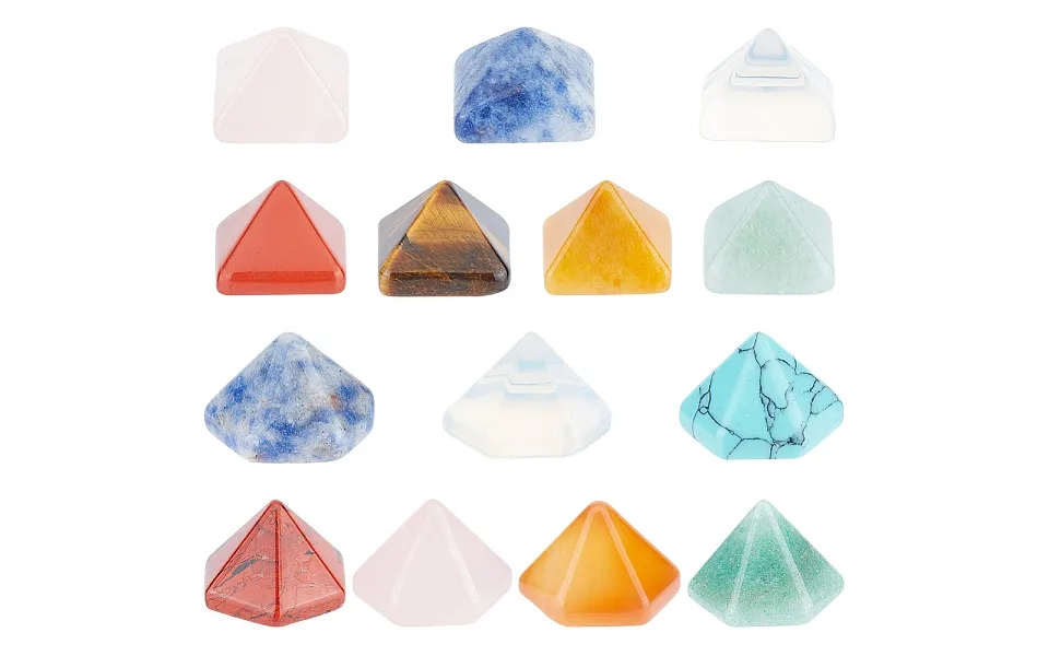 14pcs 14 Style Pyramid Natural & Synthetic Gemstone Home Display Decorations