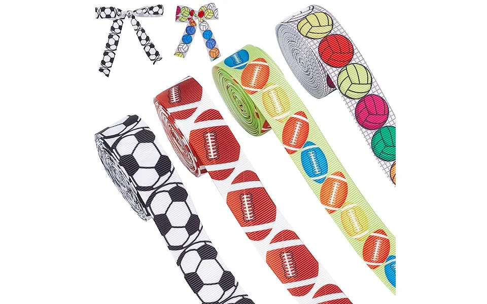 20m 4 Styles Polyester Sport Ball Print Grosgrain Ribbons