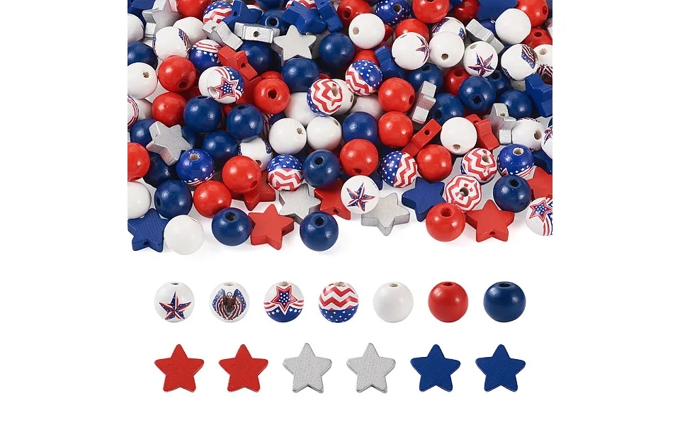 220pcs Independence Day Theme Spray Painted Natural Wood Beads