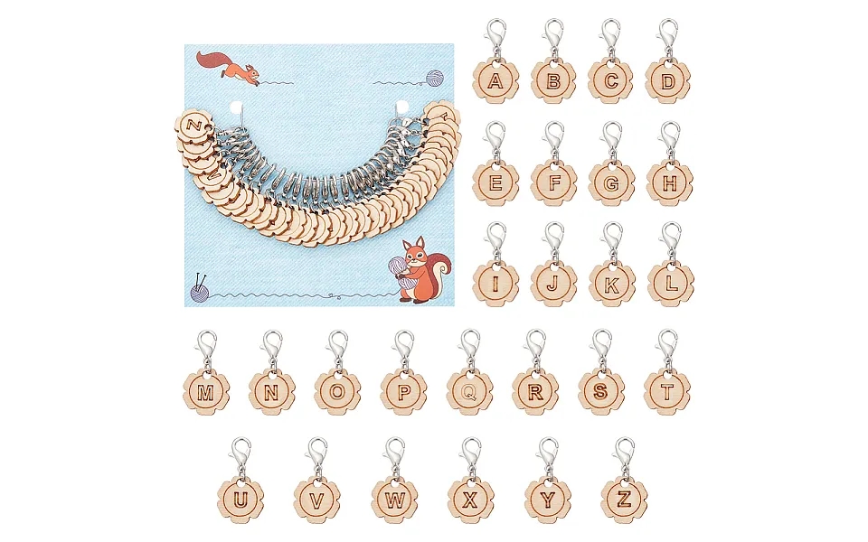 26pcs Letter A-z Flower Wood Pendant Locking Stitch Markers
