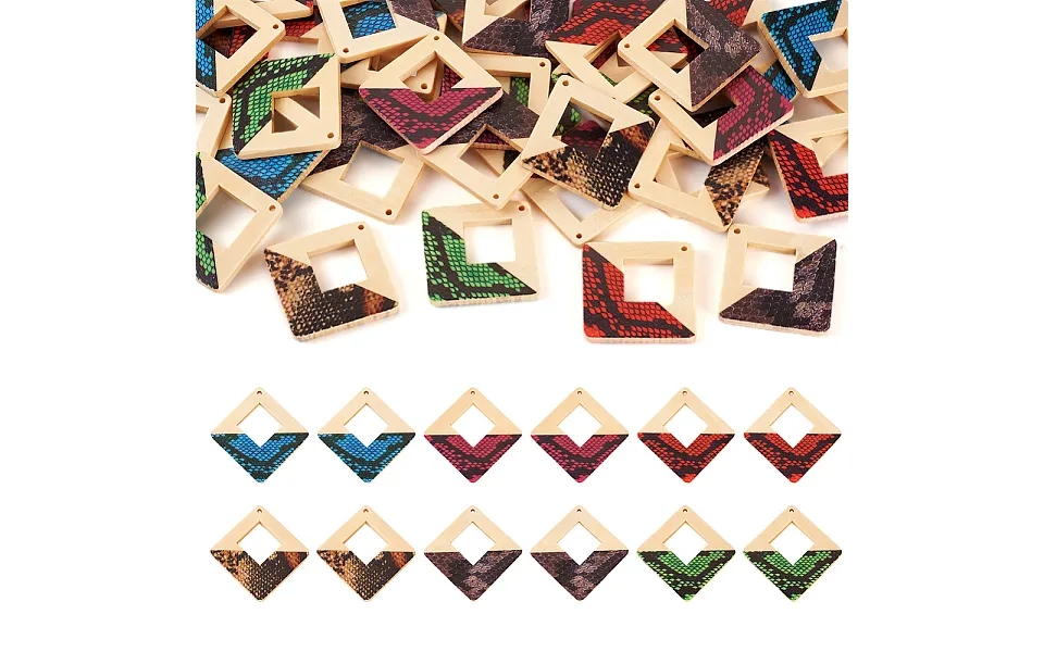 36pcs 6 Colors Spray Painted Wood Big Pendants