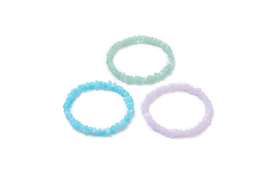 3pcs 3 Color Acrylic Chips Beaded Stretch Bracelets Set