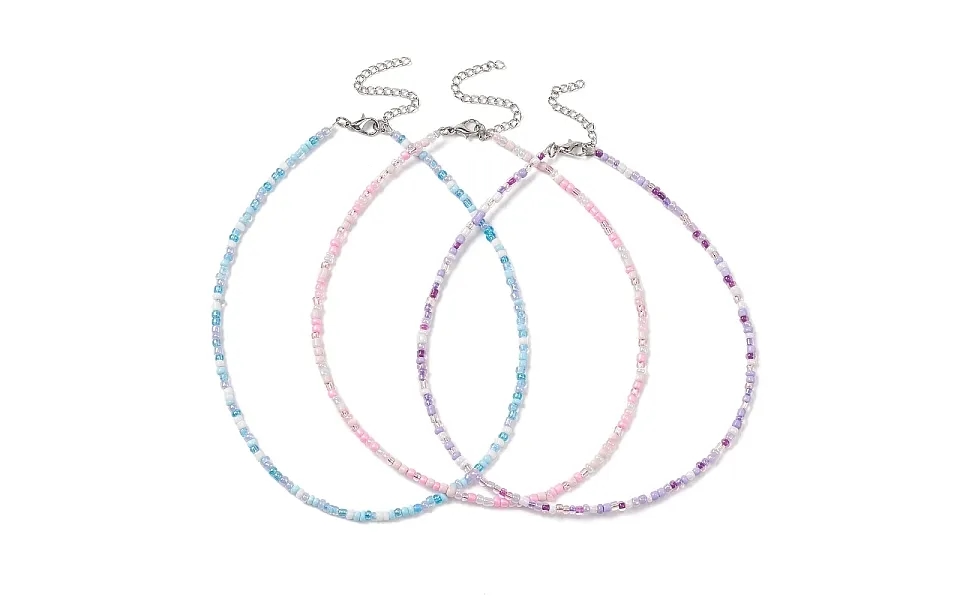 3pcs 3 Color Glass Seed Beaded Necklaces Set