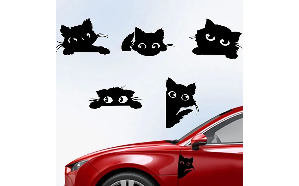 5 Styles Peeking Cat Car Decals 6.1x5.83 Inches Black Cats Vinyl Stickers Animal Plastic Decoration Decals For Car Windo