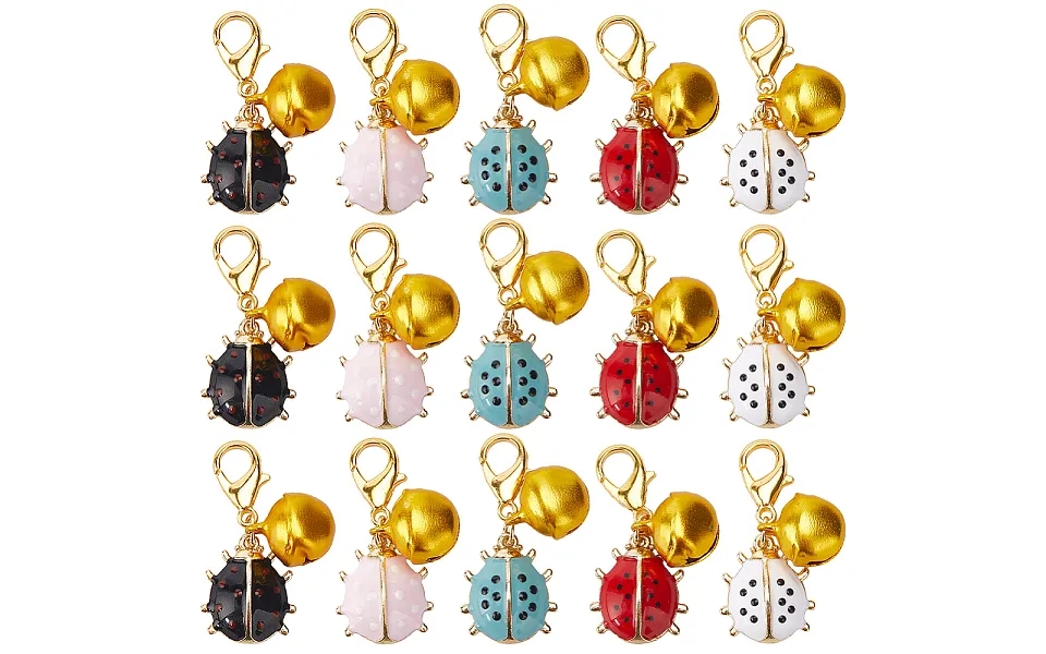 6 Sets Ladybird Alloy Enamel Pendants Decoraiton