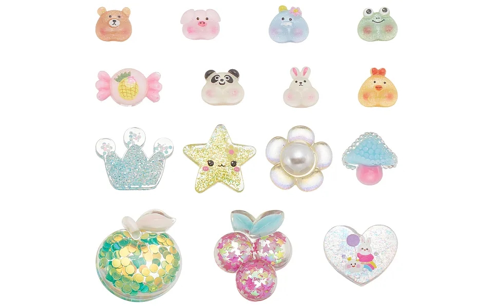 60pcs 15 Styles Transparent Resin Cabochons