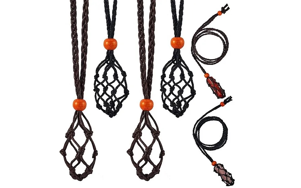 6pcs 2 Colors Adjustable Braided Waxed Cord Macrame Pouch Necklace Making