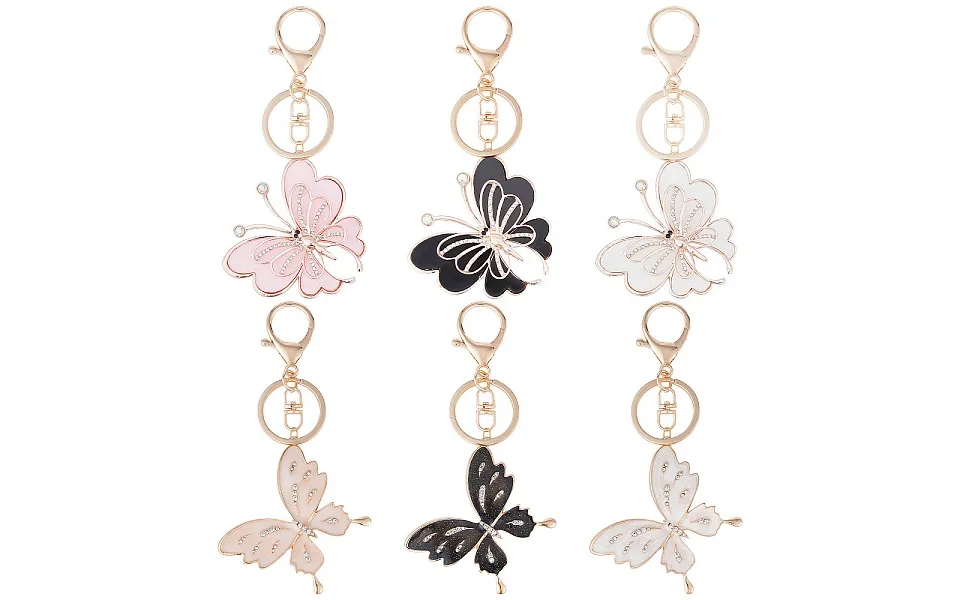 6pcs 2 Style Butterfly Alloy Enamel Charm Keychains