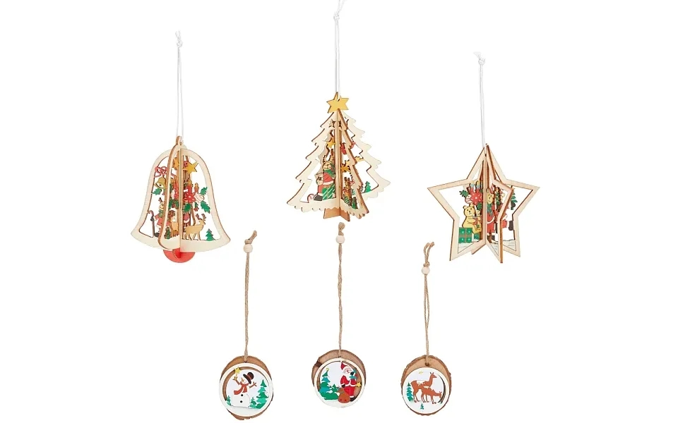 6pcs 6 Styles Wooden Christmas Ornaments