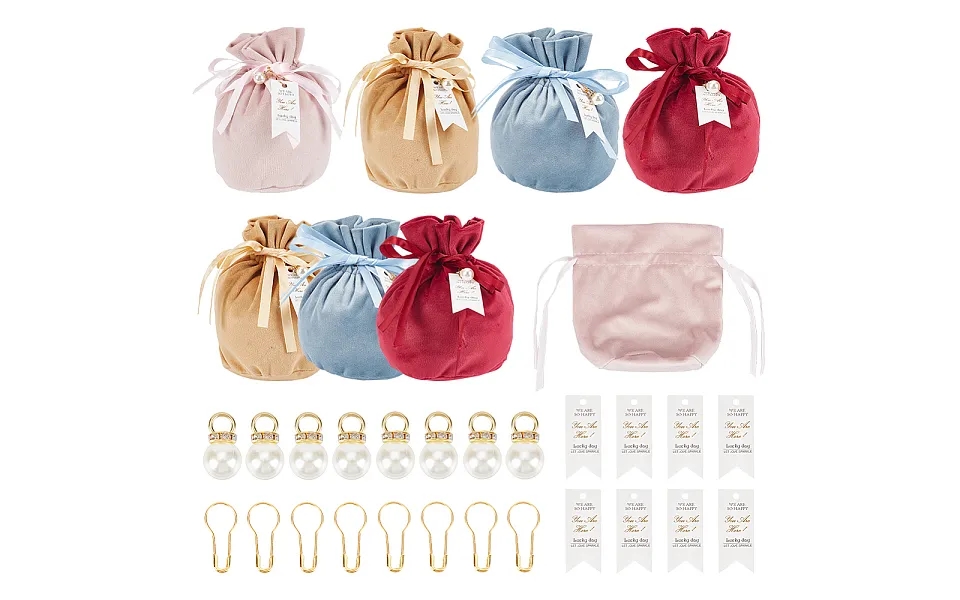 8 Sets 4 Colors Velvet Cloth Drawstring Pouches