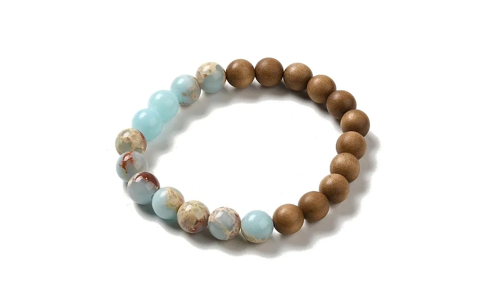 8.5mm Round Sandalwood And Synthetic Shoushan Stone Beaded Stretch Bracelets