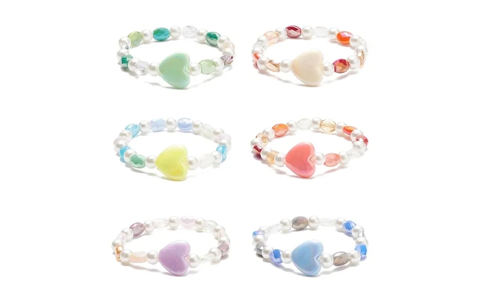 Acrylic Heart & Glass Pearl Beaded Stretch Bracelet For Kids