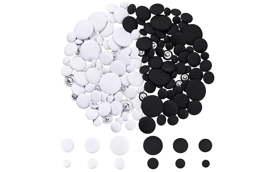 Ahandmaker 144pcs Black And White Fabric Cloth Covered Button 10-25mm Round Smooth Satin Buttons For Sewing Bridal Suits