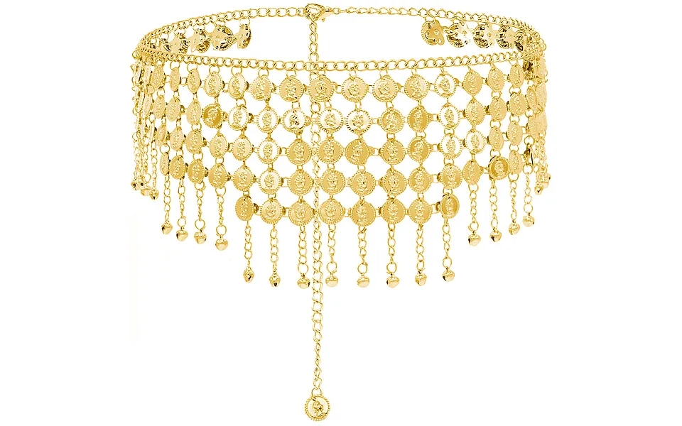 Alloy Multi Layers Flat Round Waist Belt With Curb Chains